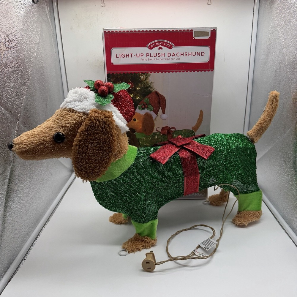 Holiday Time Light-Up Plush Dachshund‎ 22" Christmas Decoration Garden Yard Xmas